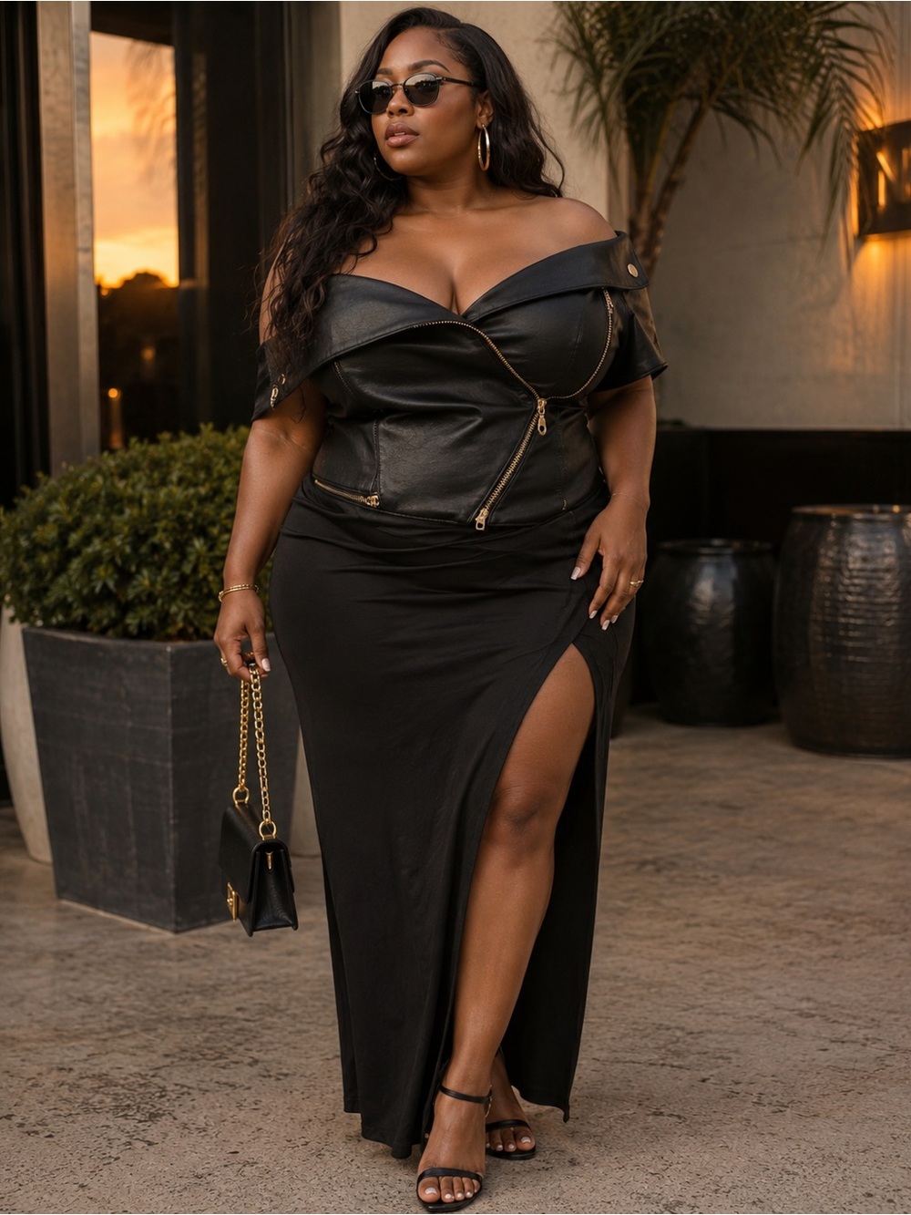 Ashley Stewart Curvy Girl Faux Leather Bustier CropTop Black Gold Hardware 4X - Picture 6 of 15